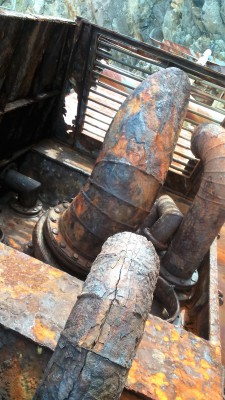 Exhaust stacks from the many engines on board.