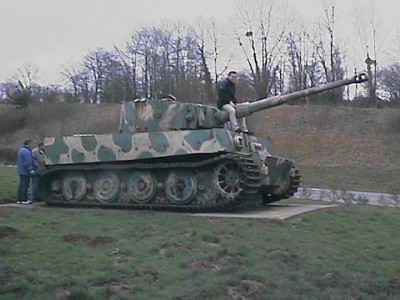 The Tiger on the plinth above Vimoutiers.