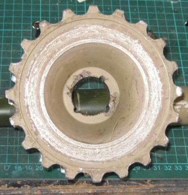 Original one piece sprocket with grove where it been catching