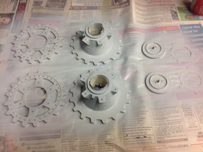 Finally, the drive sprockets in the process of painting