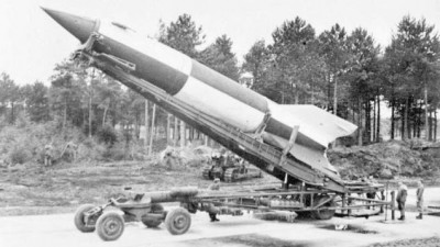 Lovely shot of the V2 being raised into the firing position.