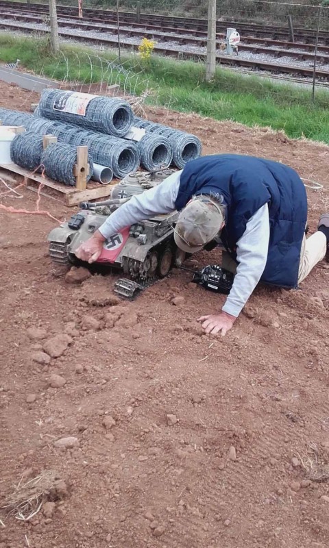 Denny testing the going with his patent track link test.