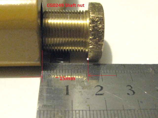 The shaft nut is about 15mm long