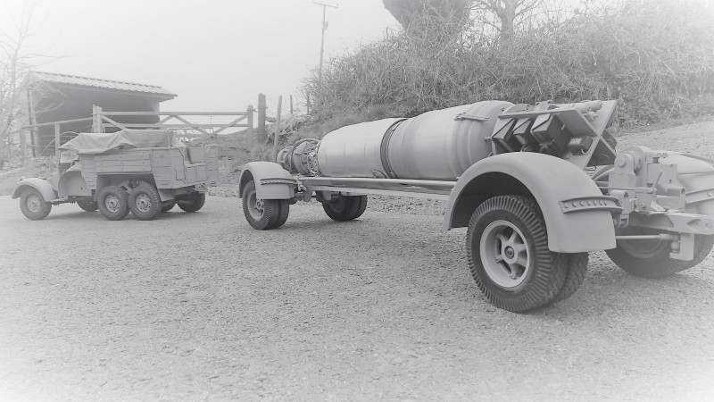 I don't intend to drive off road with this lot in tow, when the V2 was delivered to the rail head complete it would have been loaded onto a dedicated trailer, then transported on a made up road to then be loaded onto the dedicated launch trailer.