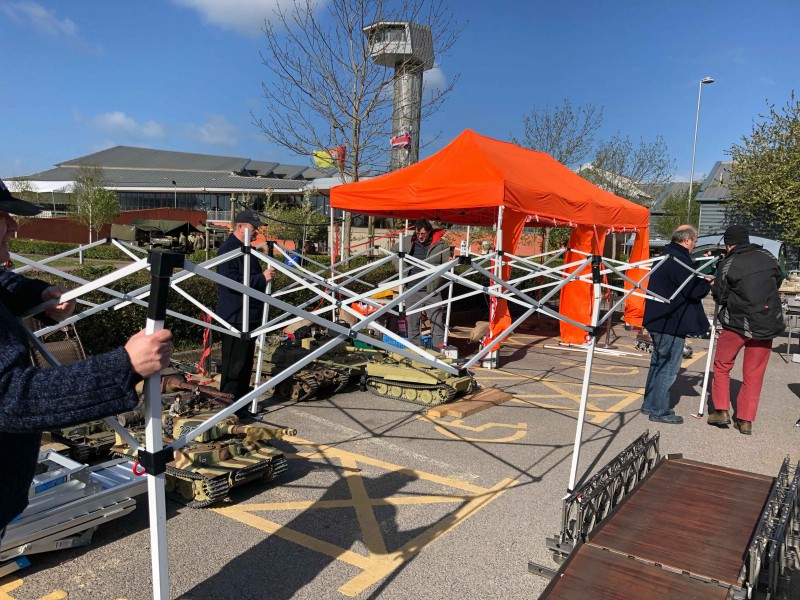 Having survived TankFest (just), trusty Armortek orange tent succumbs to the wind.