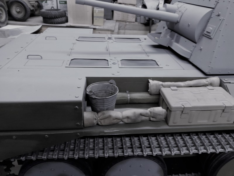 Experimenting with the deck stowage placement. Added the various service access hatches on the rear deck, they don't open but that's an easy job for the next owner.