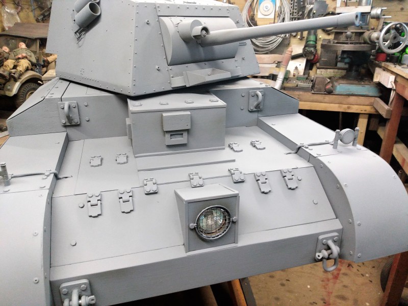 Still have a hundred or so rivets to ad to the front plates and drivers pill box. the front access hatches will just slip under the hinges nicelyl