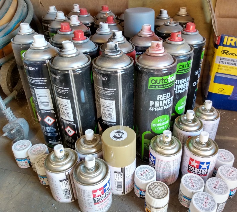 Well I said I would post a photo of the amount of paint that I get through in a build, these are all empty.