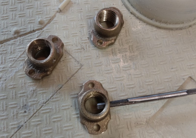 The new fittings drilled and tapped with grub screws to hold the de mountable turret basket legs.