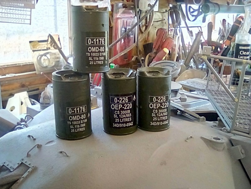 Decals applied to the oil drums.