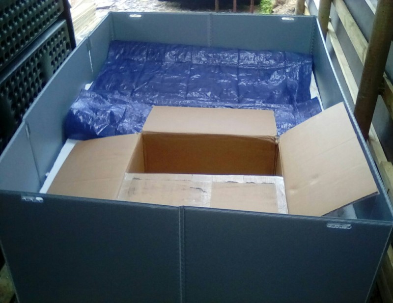And to top it off a tarp will sit on top just in case it ever got damp during shipping. That crate is 1600x1200x990 mm and it's just about right.