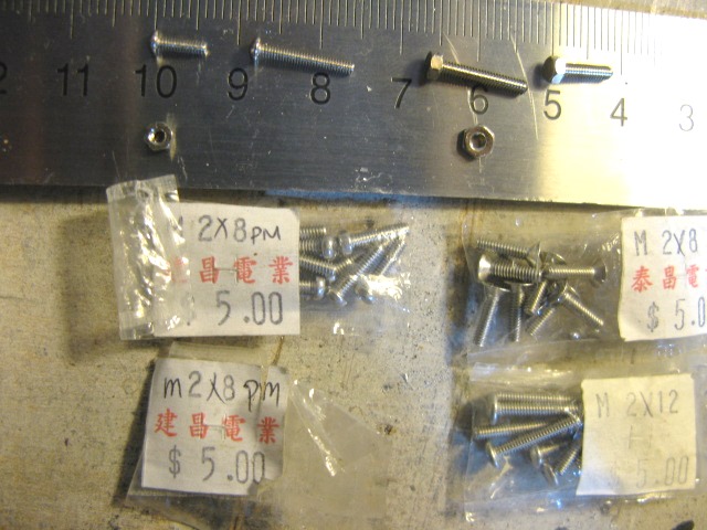 M1.5 dome-head, M2 hexagon and countersunk  head, various length screws &amp; nuts.