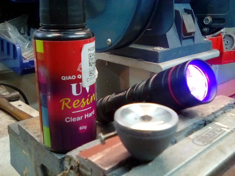 Casting the lenses with uv cured clear resin.