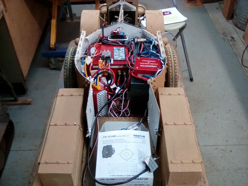 It all fits just! Note the speaker connected but still safely in its box ready for mounting in the turret.