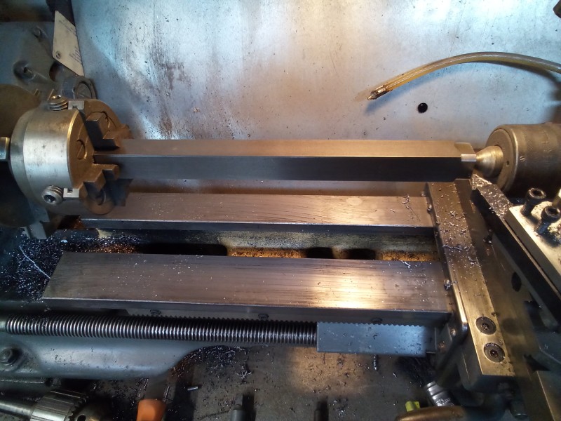 Stock mounted in the 4 jaw chuck.