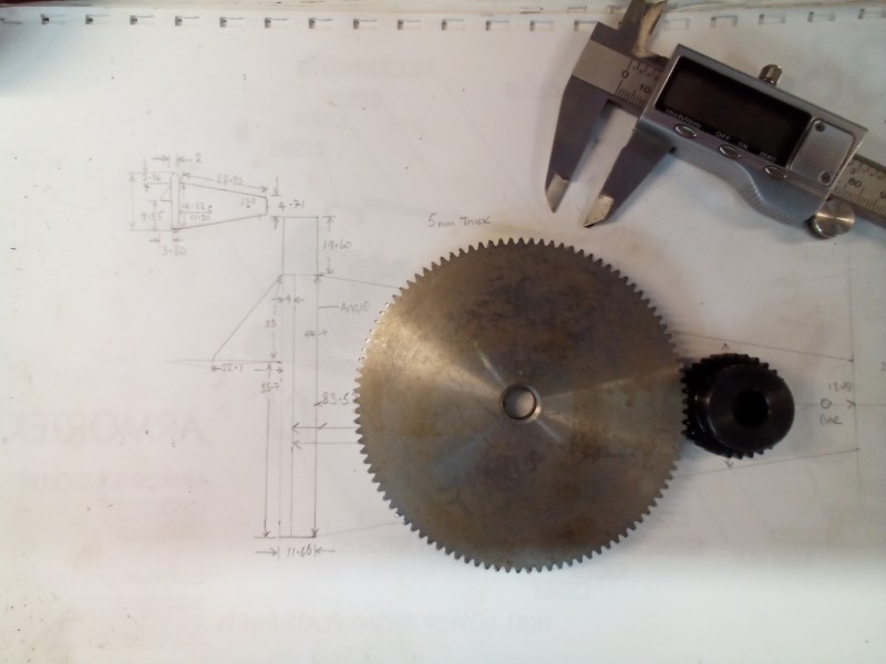 The gears have arrived for the winch, these need milling to create spokes like the original. I've produced the scale drawings for the winch frame, it's fairly straightforward, now do I include a hidden motor and have the two figures cranking away like crazy?