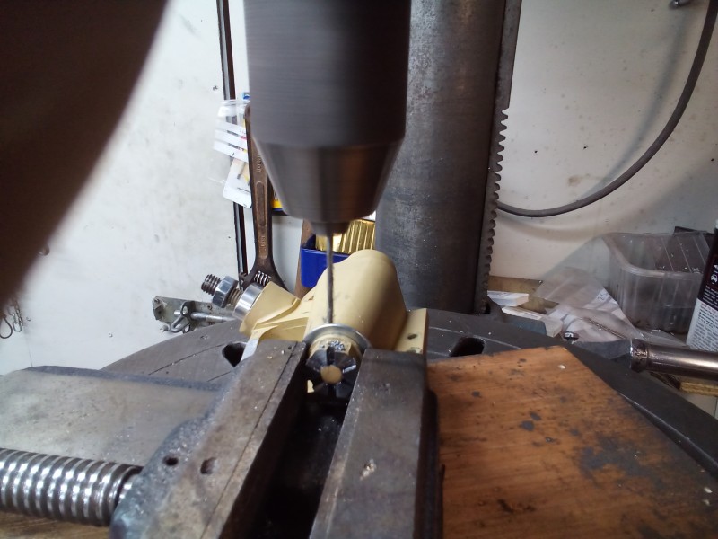 Carefully drilling for the split pins.