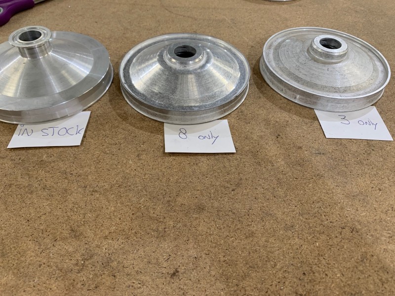 The choice of spare part wheels available from AT.  Went for 32 of the ones on the left with long hubs and O ring groove.