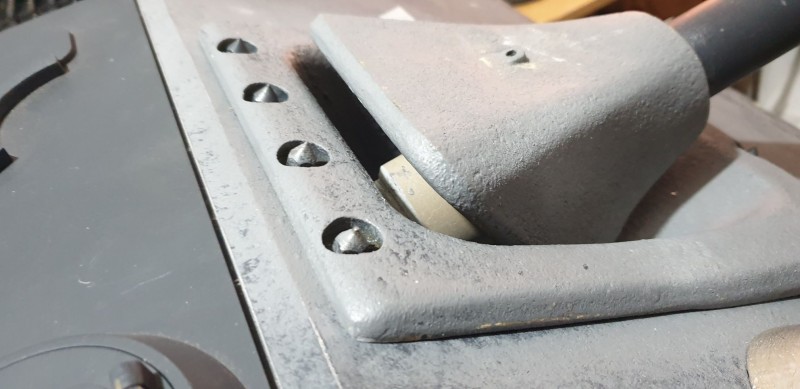 Original holes in glacis plate filled and repositioned  5mm lower to accommodate the casting new position