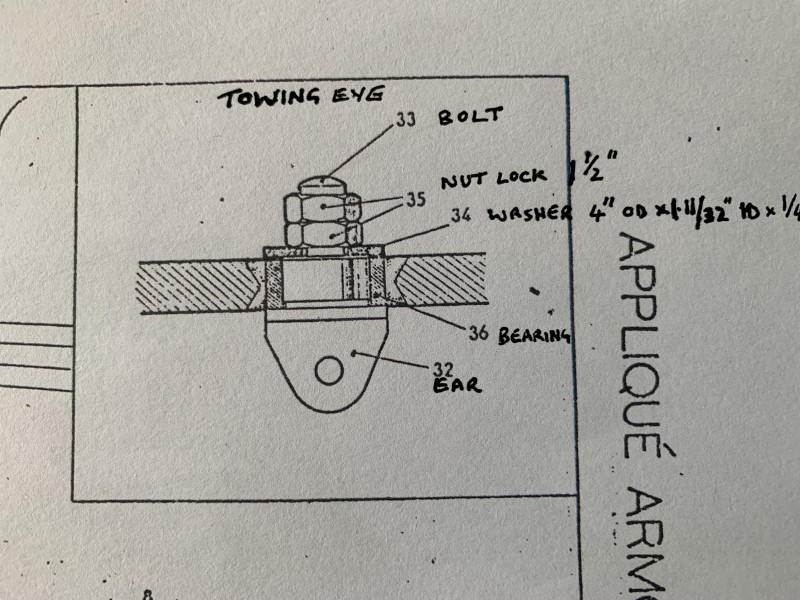 Lift eye showing components and bush ( ignore towing eye on diagram, my error)