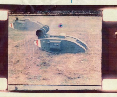 Frame of the film showing the tanks in action.