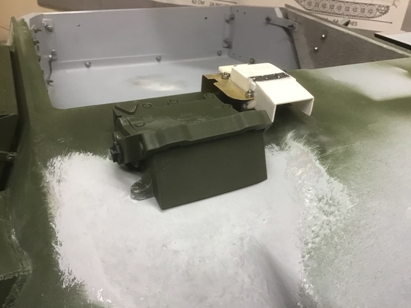 The armoured cover for the sight in its closed position,the turret needs a bit of filler to get the gap bellow the shutter even.