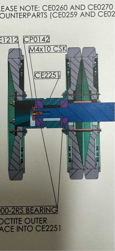 Section view of the wheel showing gap between the two wheels.