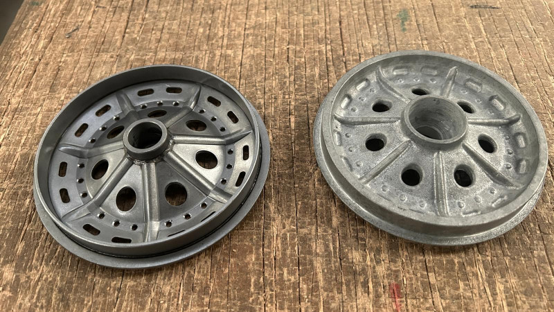 SECONG NEW steel wheel on the left with the previous cast version on the right.